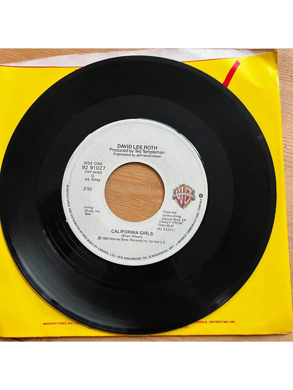 David Lee Roth - California Girls 45rpm VG+ R10